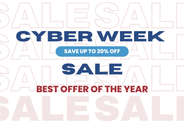 The image promotes a Cyber Week Sale with up to 20% off, highlighting it as the best offer of the year.