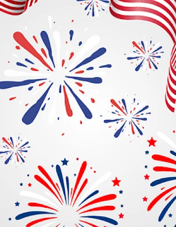 The image features red, white, and blue fireworks with an American flag-themed pattern, symbolizing celebration and patriotism.